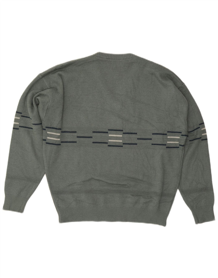 Męski sweter VINTAGE z dekoltem w kształcie litery V, duże, szare paski