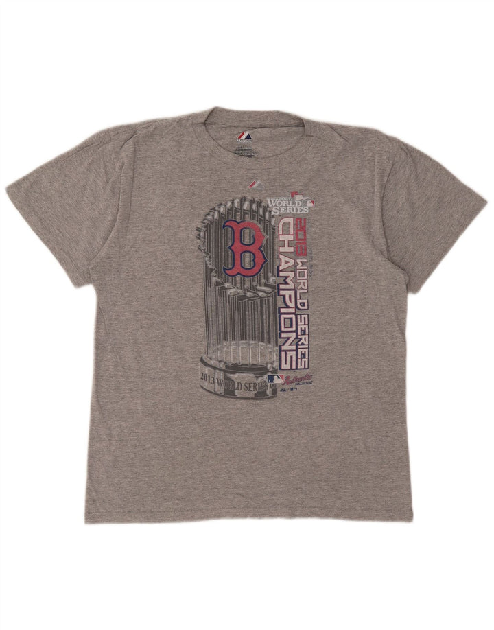 Męski T-shirt z grafiką Majestic Boston Red Sox, średni szary poliester