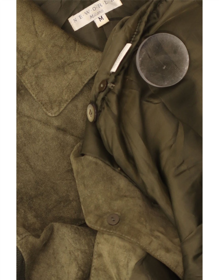 Vintage damska kurtka zamszowa z dzianiny UK 14, średnia zielona skóra