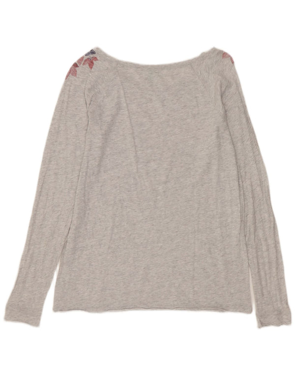 Damski top graficzny Benetton z długim rękawem, UK 12, średnioszary, bawełniany w kwiaty