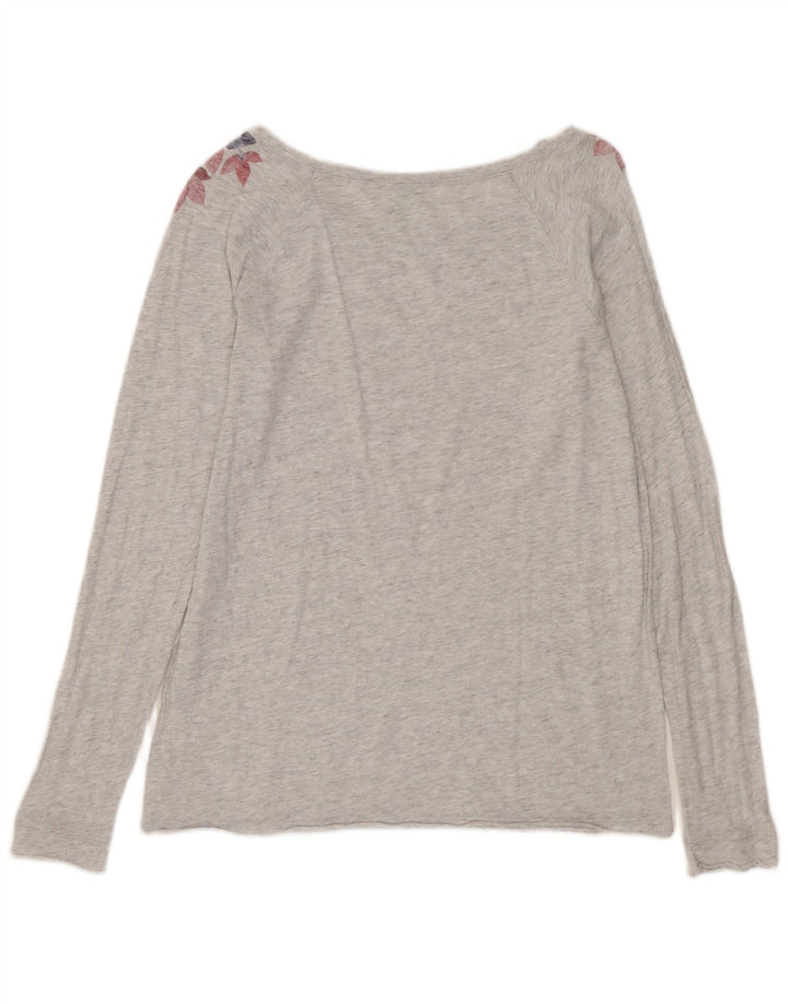 Damski top graficzny Benetton z długim rękawem, UK 12, średnioszary, bawełniany w kwiaty