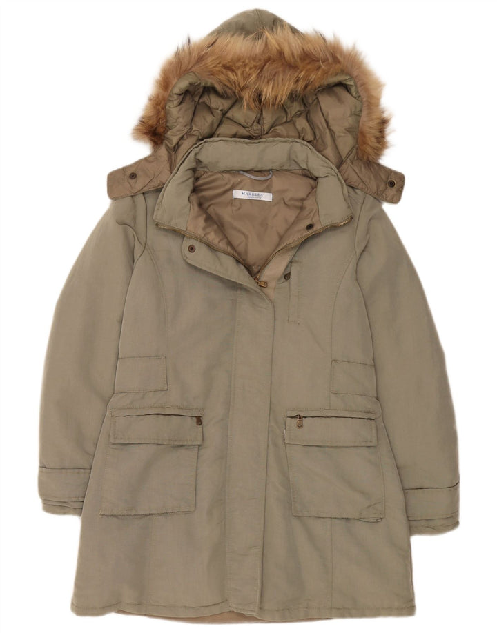 Marella Damski płaszcz z kapturem, oversize, wyściełany UK 8, mały, khaki, poliamid