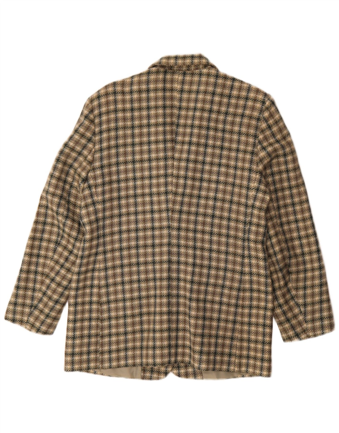 Vintage damska marynarka zapinana na 2 guziki IT 44, średnia khaki, wełna w kratkę