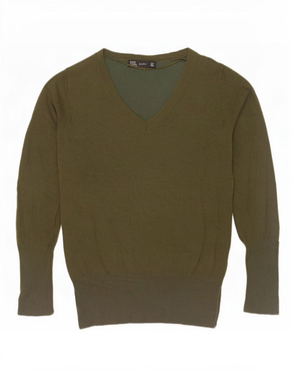 Damski sweter Zara z dekoltem w kształcie litery V, UK 14, duży Rayon khaki