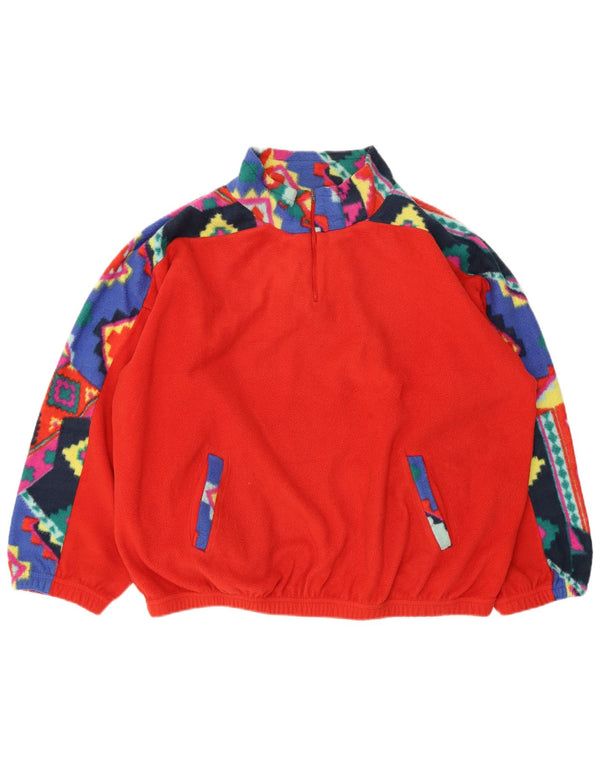 Vintage damski sweter polarowy z zamkiem błyskawicznym UK 18 XL, czerwony, geometryczny poliester
