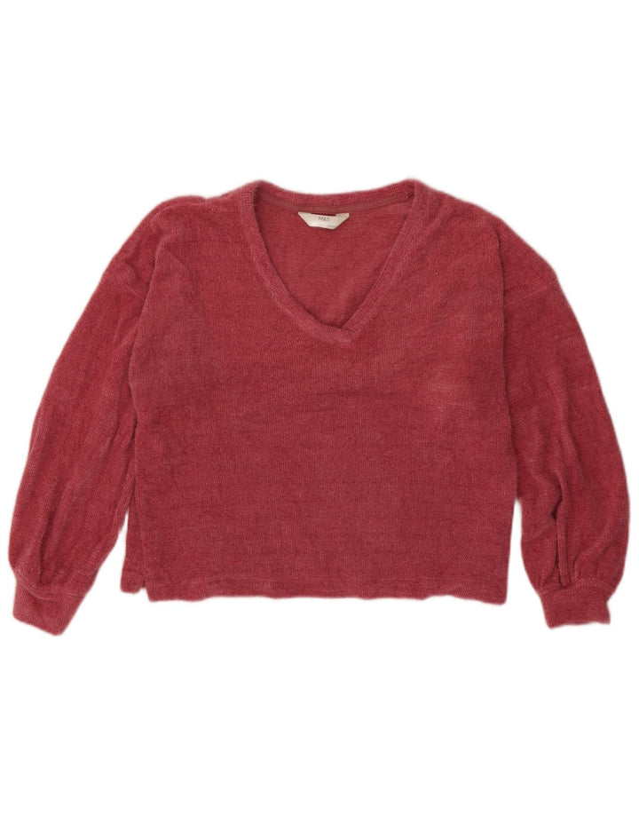 Marks & Spencer Damski sweter z dekoltem w kształcie litery V, UK 10, mały, różowy