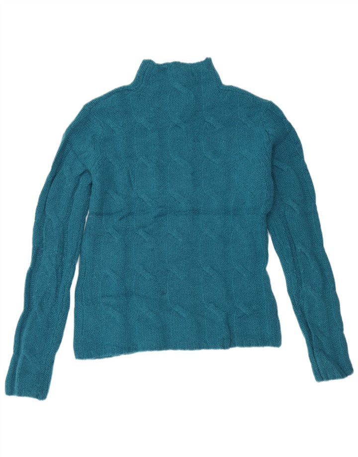 Damski sweter z golfem EDDIE BAUER UK 14 Średni niebieski z owczej wełny