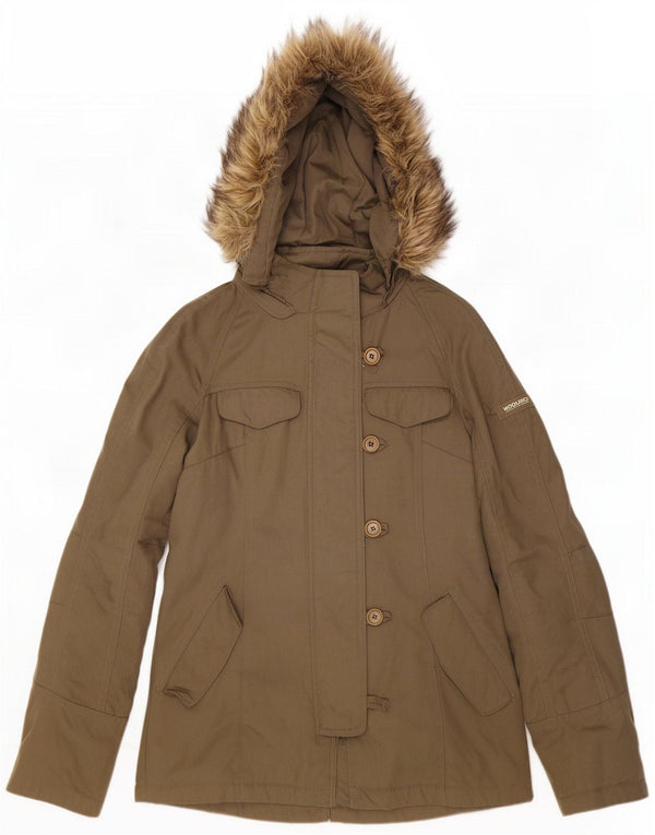 Damska kurtka parka z kapturem Woolrich UK 10 Small Khaki Nylon