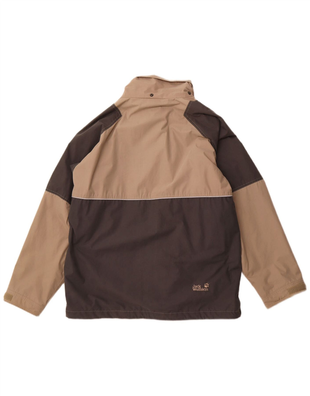 Męska kurtka przeciwdeszczowa Jack Wolfskin UK 42 XL, beżowy poliester z blokami kolorów