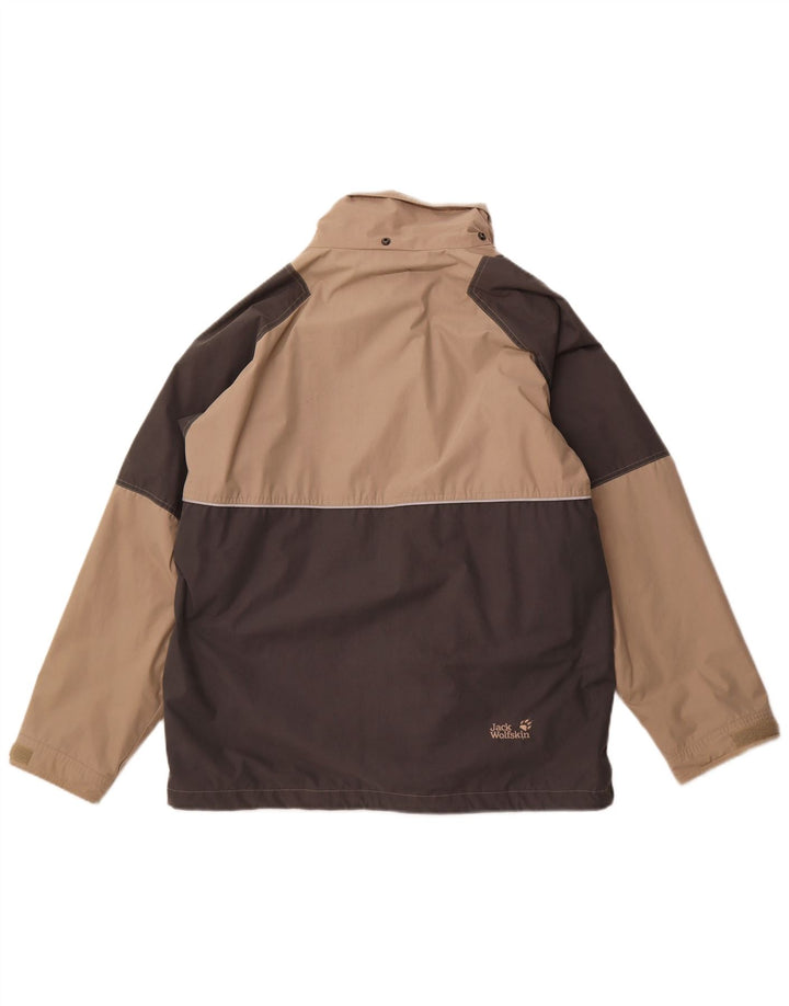 Męska kurtka przeciwdeszczowa Jack Wolfskin UK 42 XL, beżowy poliester z blokami kolorów