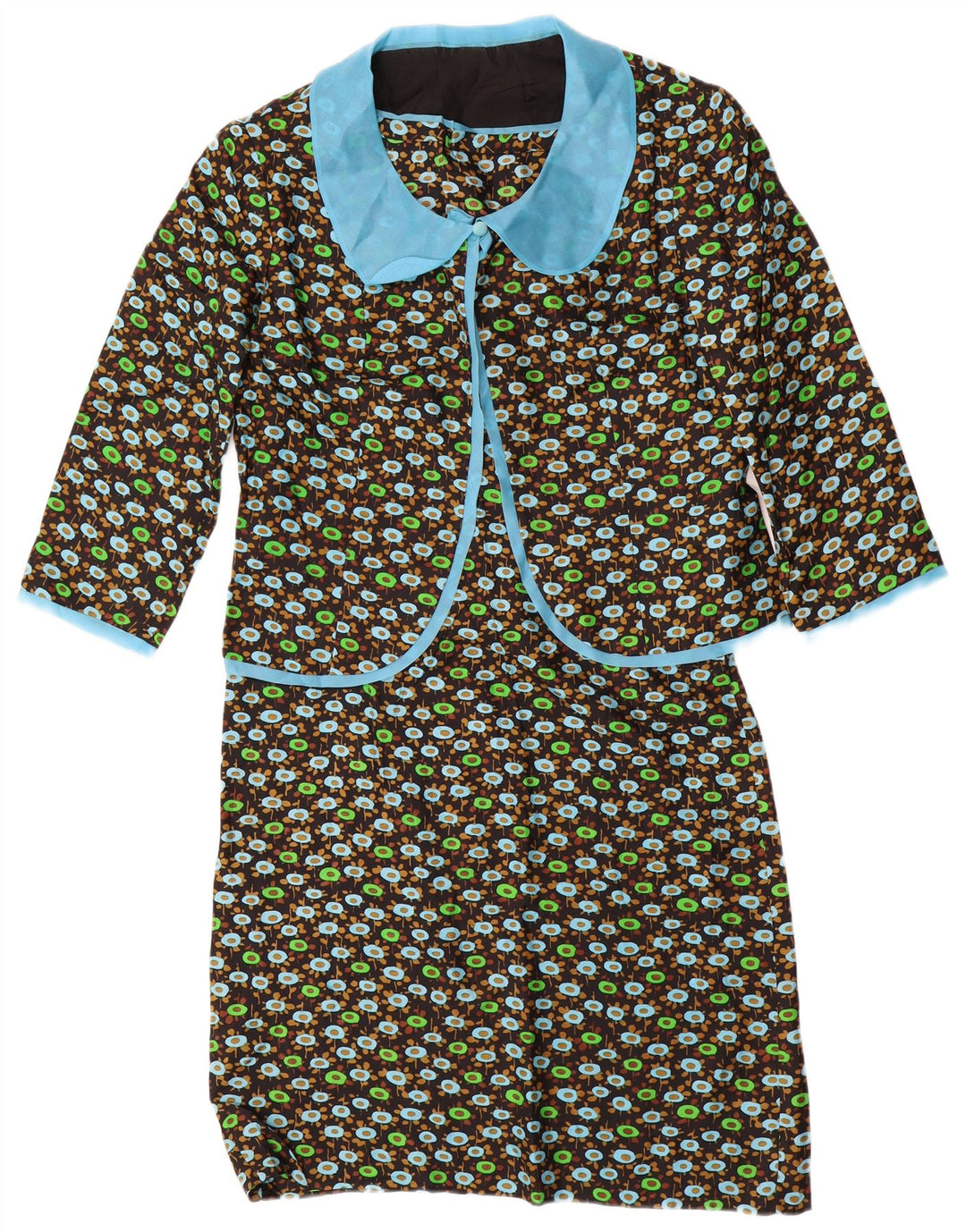 VINTAGE damski zestaw 2-częściowy z rękawami 3/4 UK 14, średni czarny w kwiaty