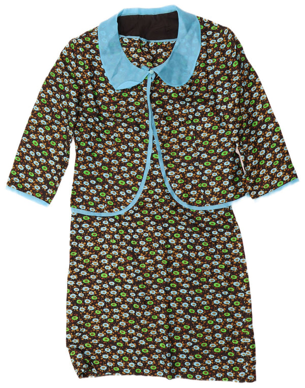 VINTAGE damski zestaw 2-częściowy z rękawami 3/4 UK 14, średni czarny w kwiaty