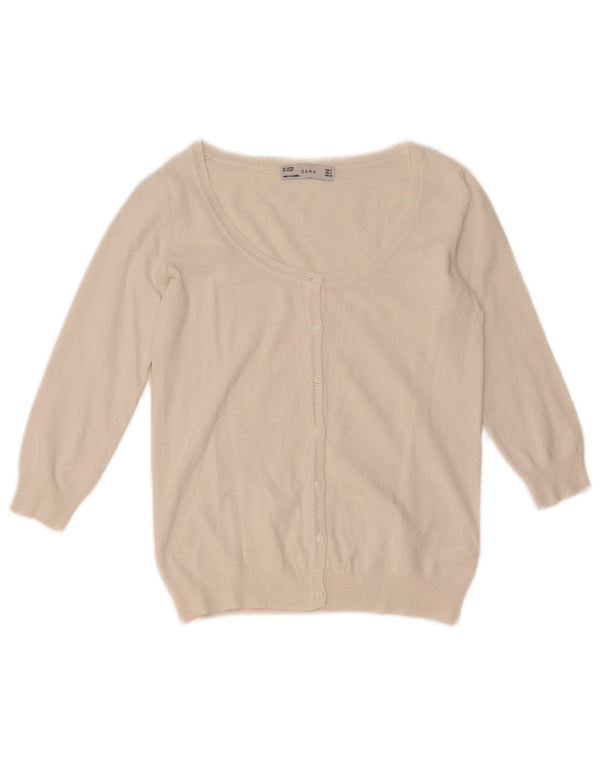 Damski sweter rozpinany z rękawem 3/4 Zara UK 10, mały, biały, bawełniany