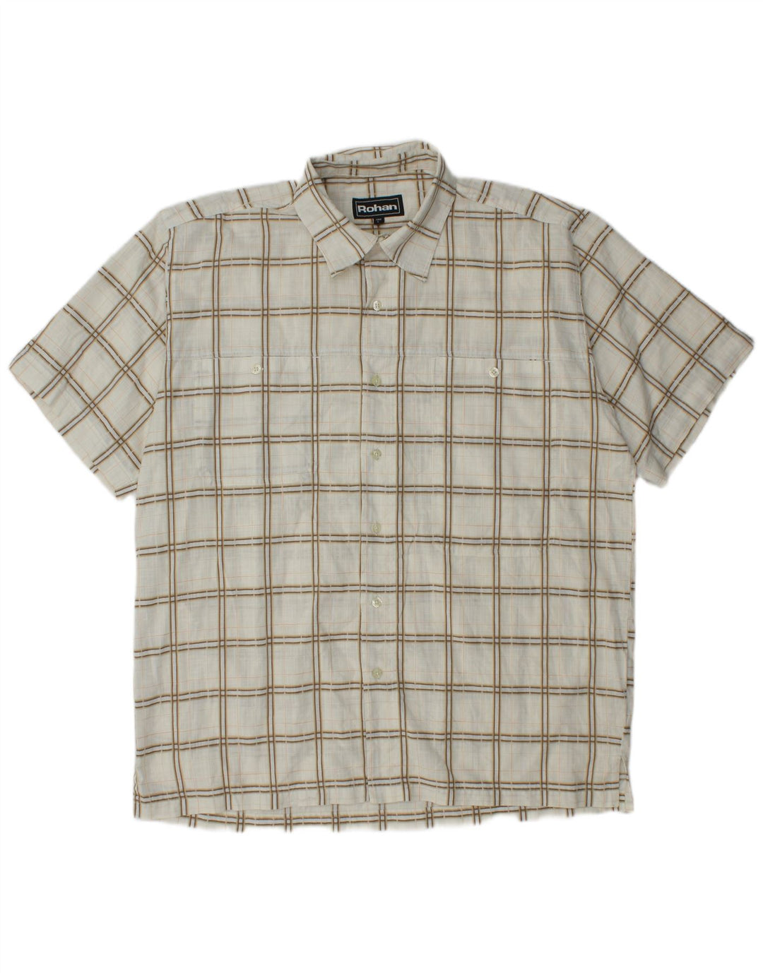 Męska koszula z krótkim rękawem Rohan, duża, złamana, biała, poliestrowa kratka