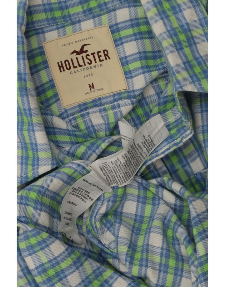 Męska koszula flanelowa Hollister w średnią niebieską kratkę, bawełniana