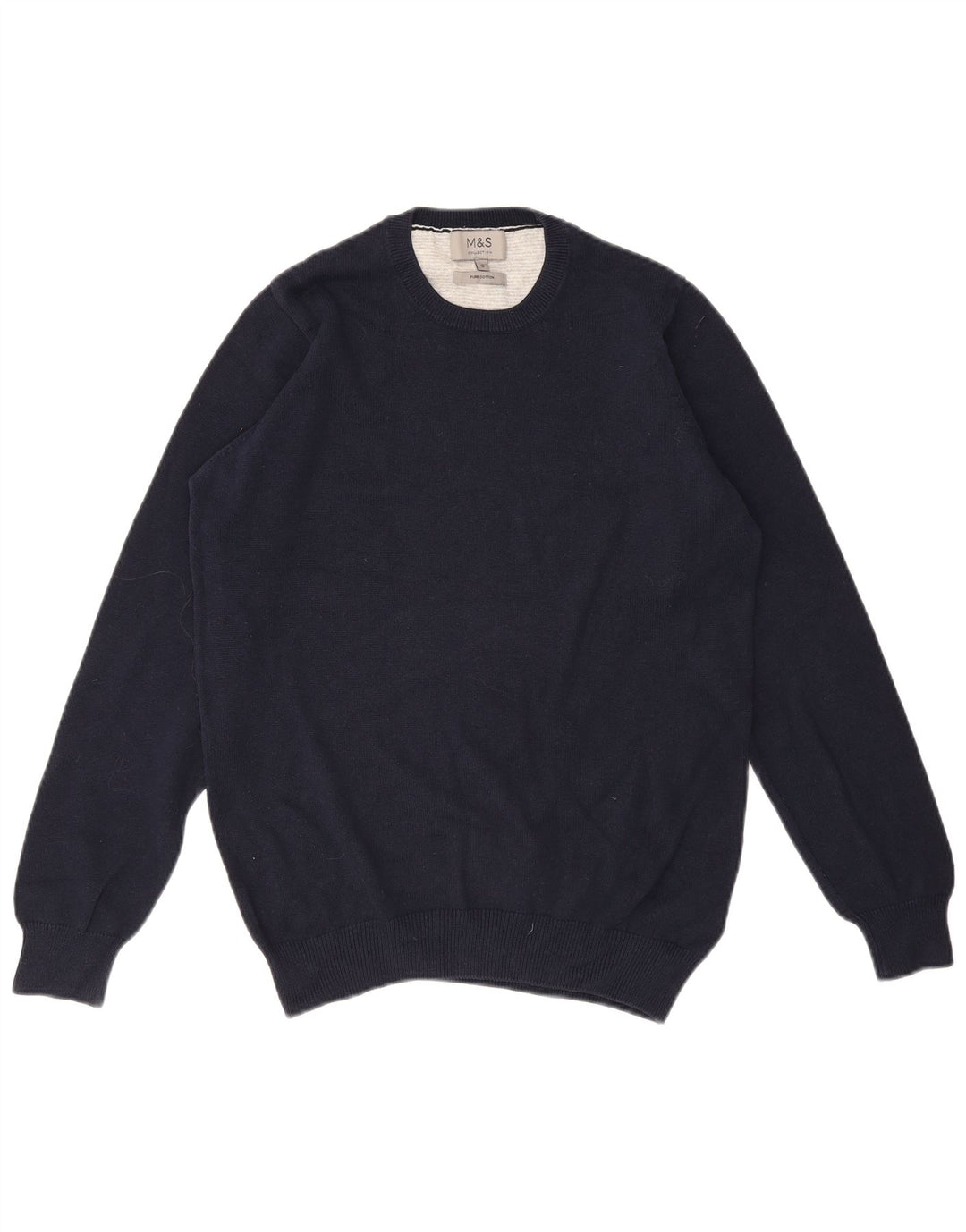 MARKS & SPENCER Męski sweter z okrągłym dekoltem, mały, granatowy, bawełniany