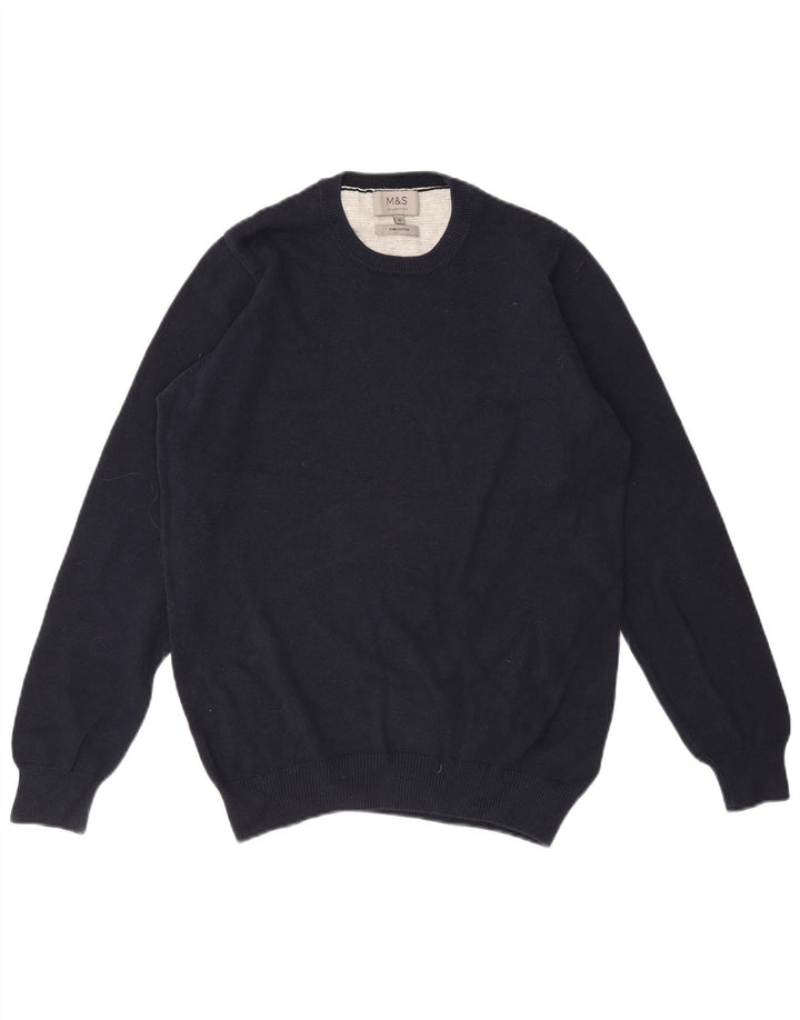 MARKS & SPENCER Męski sweter z okrągłym dekoltem, mały, granatowy, bawełniany