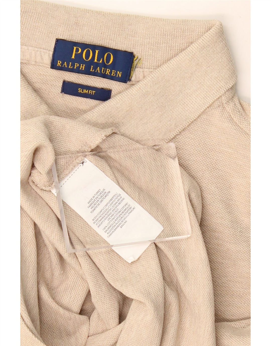 POLO RALPH LAUREN Męska koszulka polo slim fit, mała, beżowa, bawełniana w plamki