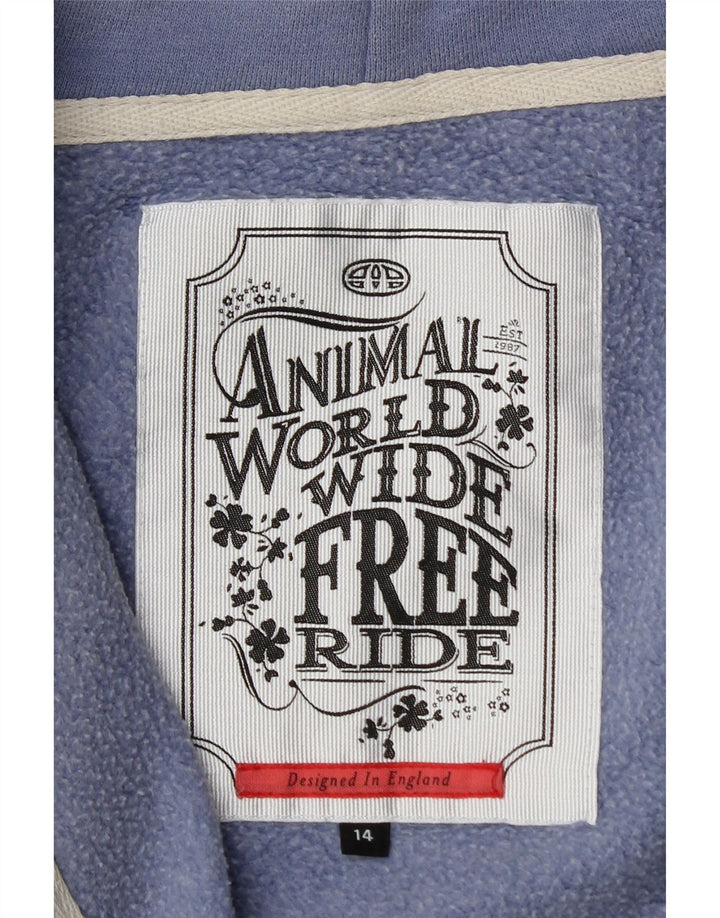 Damski sweter z kapturem i zamkiem błyskawicznym w kształcie zwierząt, UK 14, duży niebieski poliester