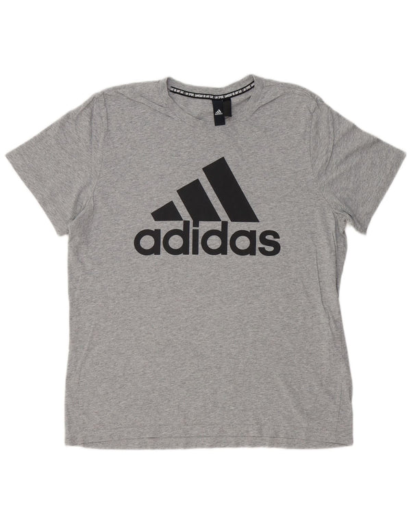 Męski T-shirt z grafiką ADIDAS, duży, szary, bawełniany