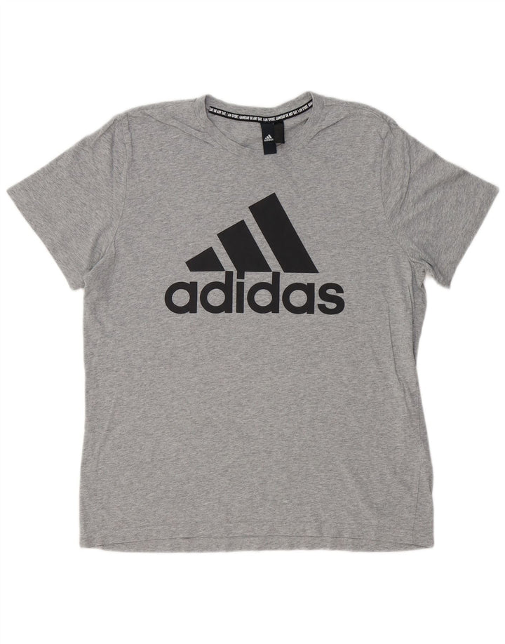 Męski T-shirt z grafiką ADIDAS, duży, szary, bawełniany