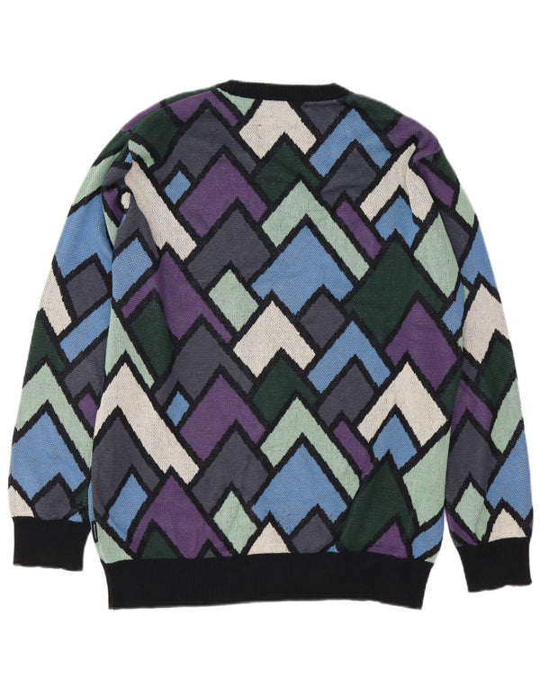 Męski sweter z okrągłym dekoltem w stylu vintage, średniej wielobarwnej geometrycznej bawełny