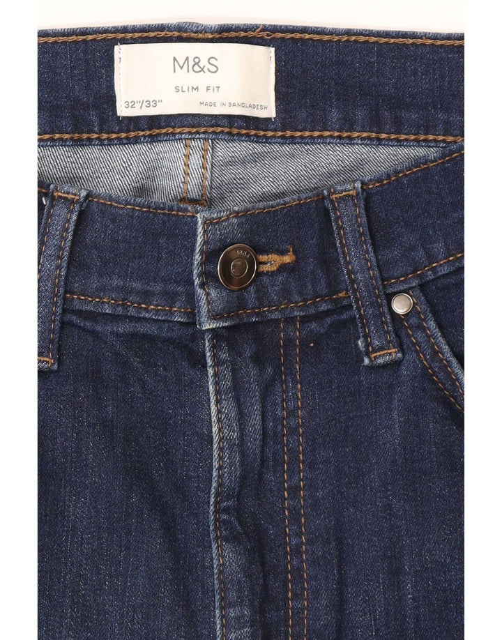 Marks & Spencer Męskie jeansy slim W32 L33 Granatowe, bawełniane