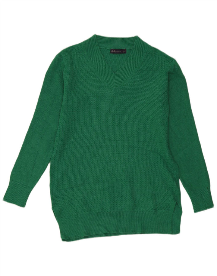 Marks & Spencer Damski sweter z dekoltem w kształcie litery V, UK 14, średni zielony wiskoza