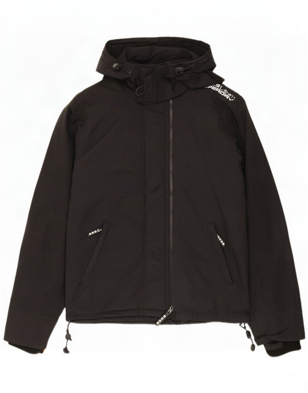 Superdry Męska kurtka przeciwdeszczowa z kapturem UK 38 Medium Black Nylon