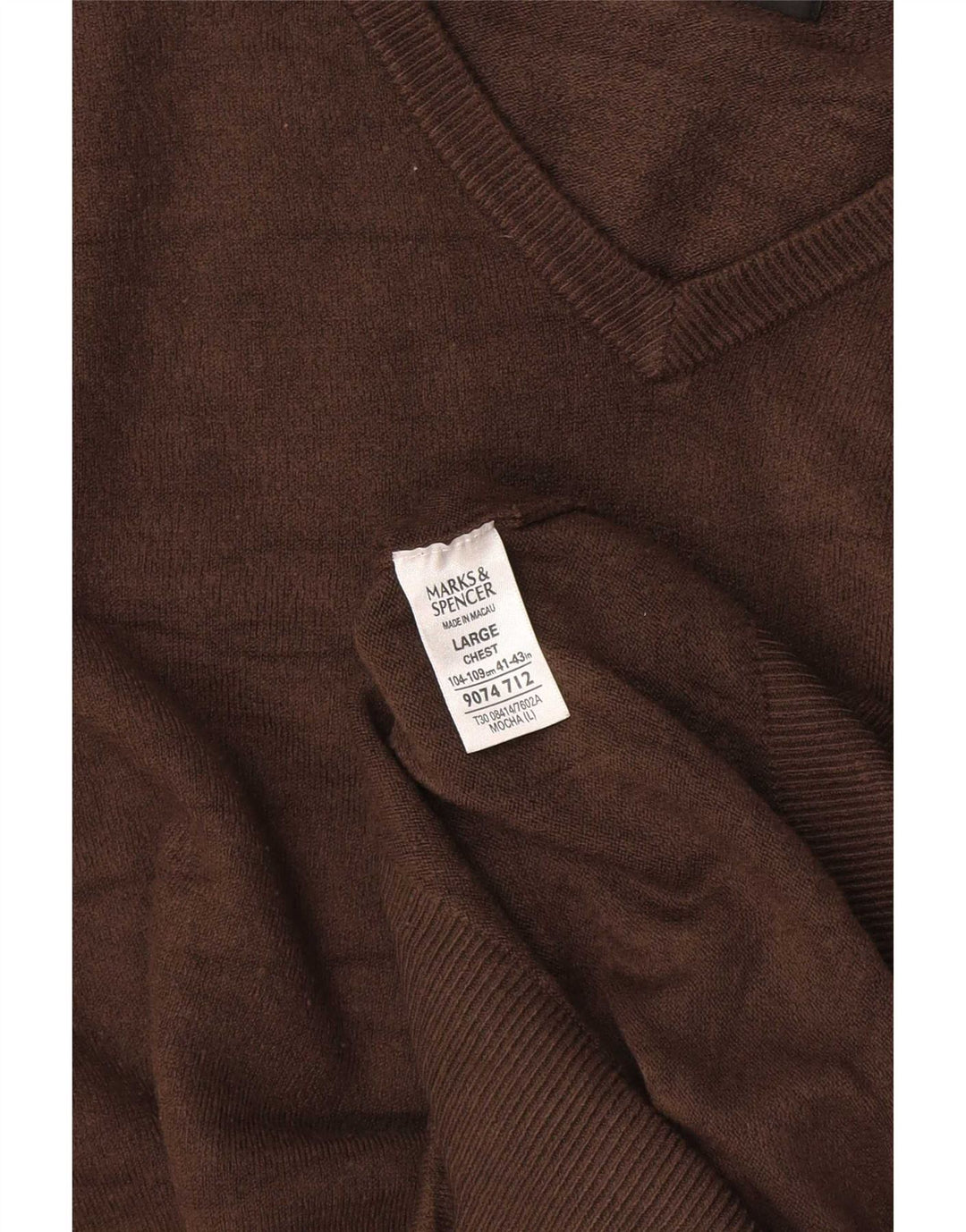 Marks & Spencer Męski sweter z dekoltem w kształcie litery V, duży, brązowy, akrylowy