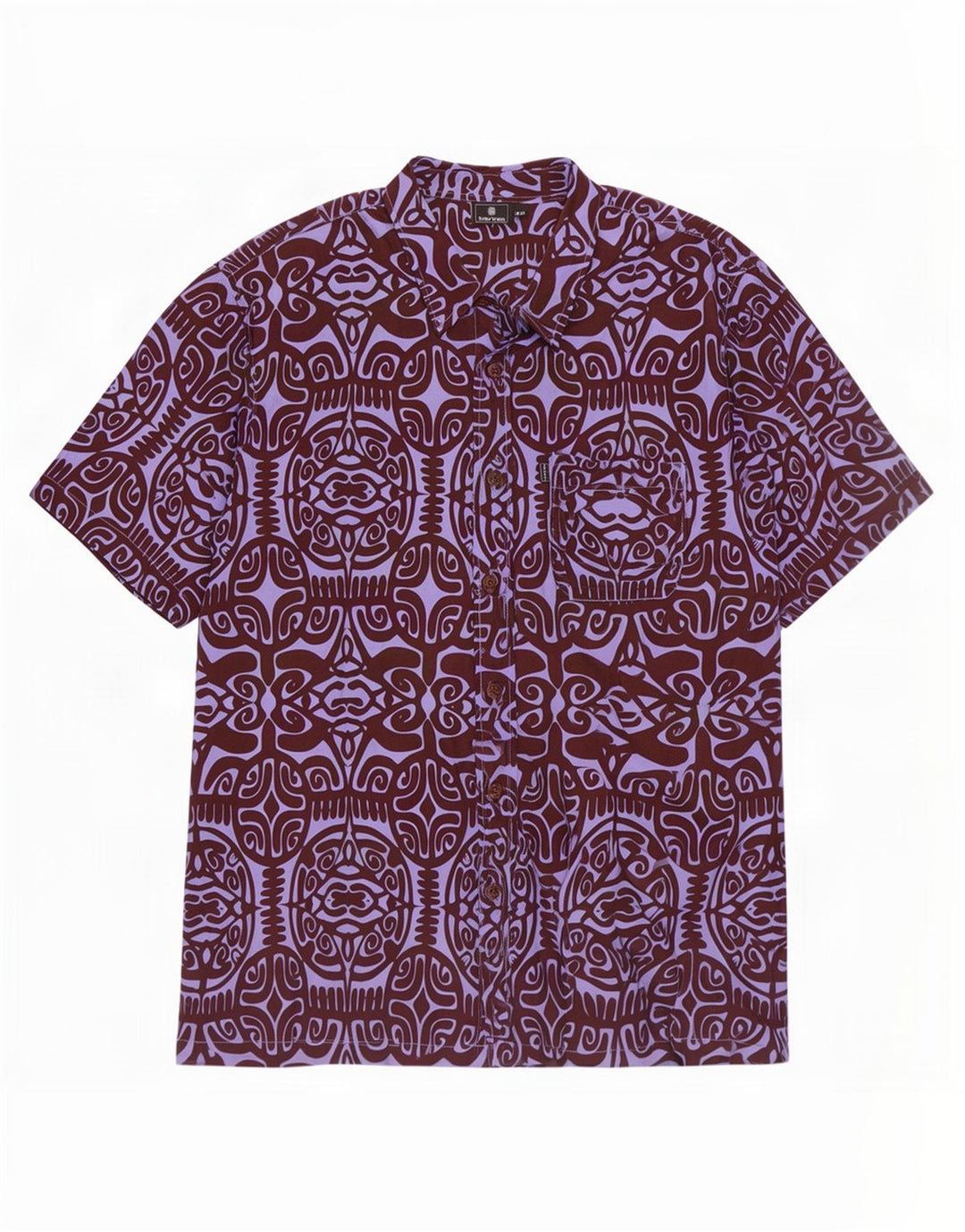 Męska koszula z krótkim rękawem Tribal Origin, abstrakcyjny wzór, 2XL, fioletowa bawełna