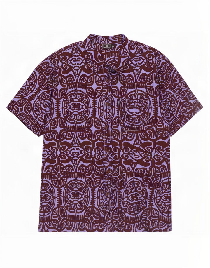 Męska koszula z krótkim rękawem Tribal Origin, abstrakcyjny wzór, 2XL, fioletowa bawełna