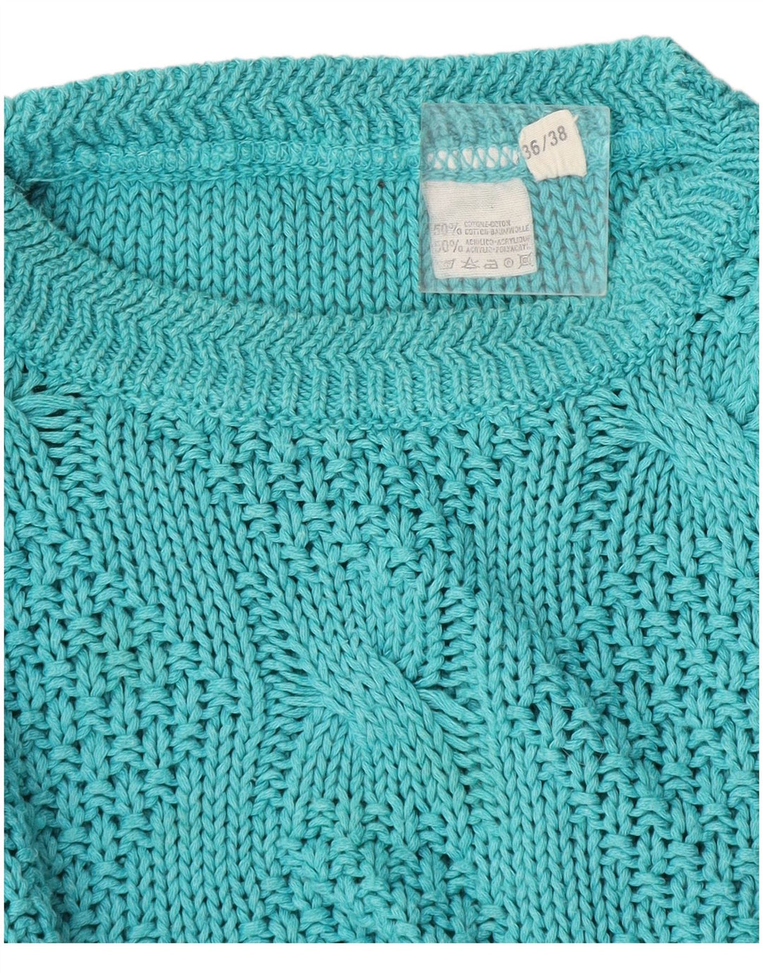 Sweter damski w stylu vintage z okrągłym dekoltem, EU 36/38, średni niebieski, bawełniany