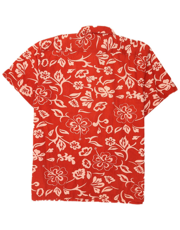 Vintage męska hawajska koszula z krótkim rękawem XL, czerwona, bawełniana w kwiaty
