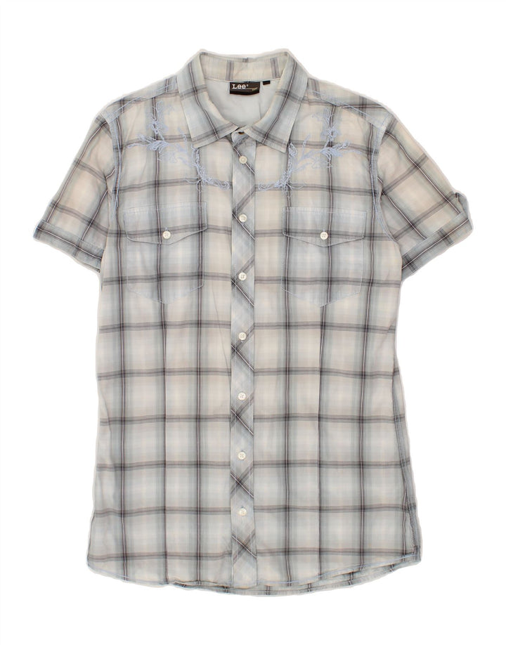 LEE Womens Short Sleeve Shirt UK 14 Large Blue Check Vintage Lee and Second-Hand Lee from Messina Hembry 
