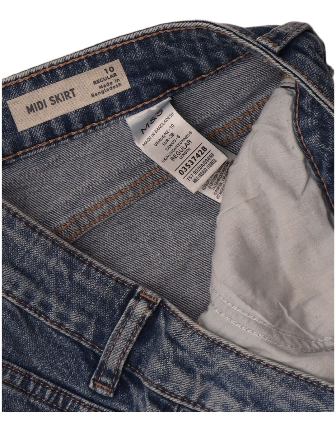 Marks & Spencer Damska spódnica midi Regular Denim UK 10 Small W30 Blue