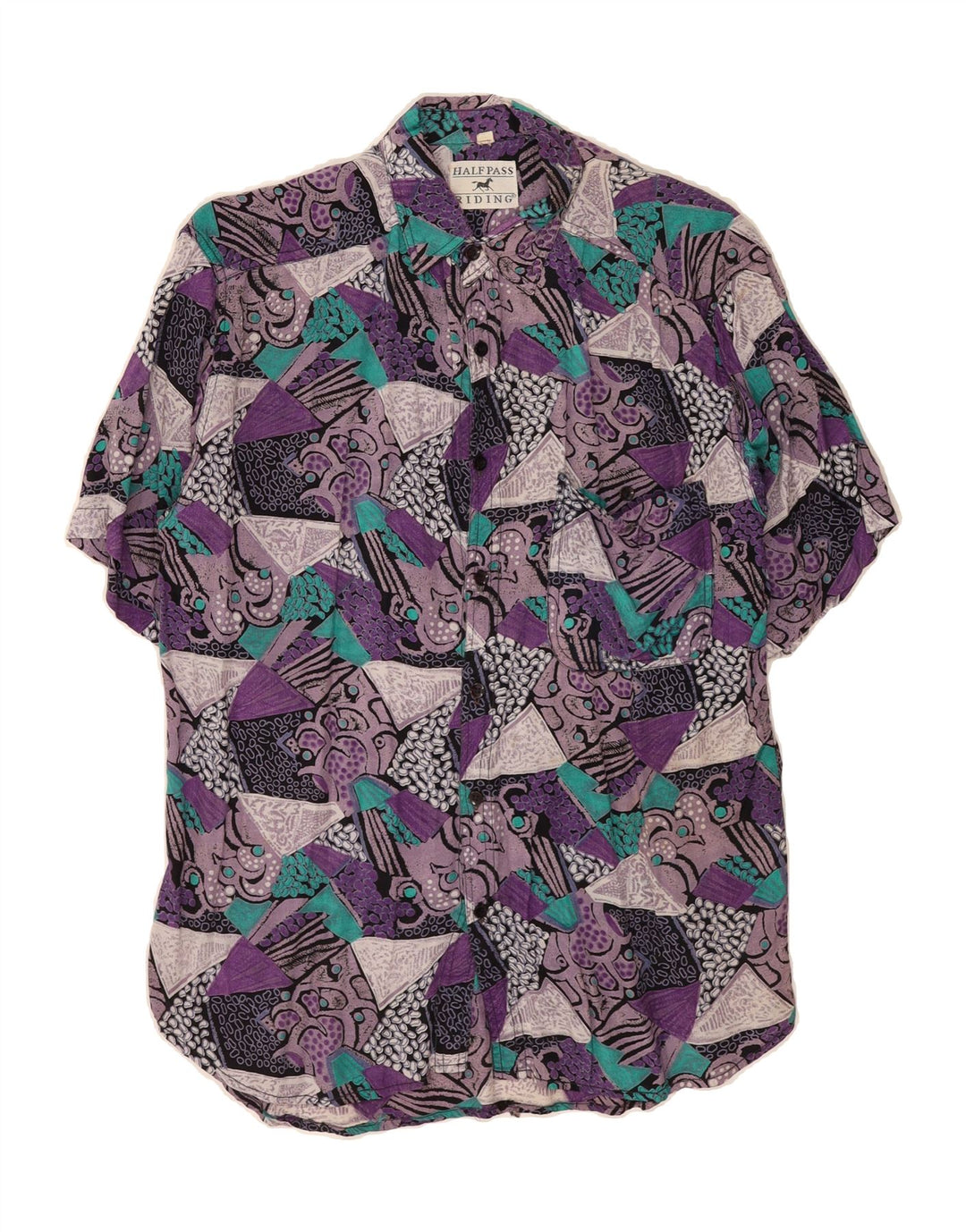 VINTAGE Mens Short Sleeve Shirt XL Purple Geometric Rayon Vintage Vintage and Second-Hand Vintage from Messina Hembry 