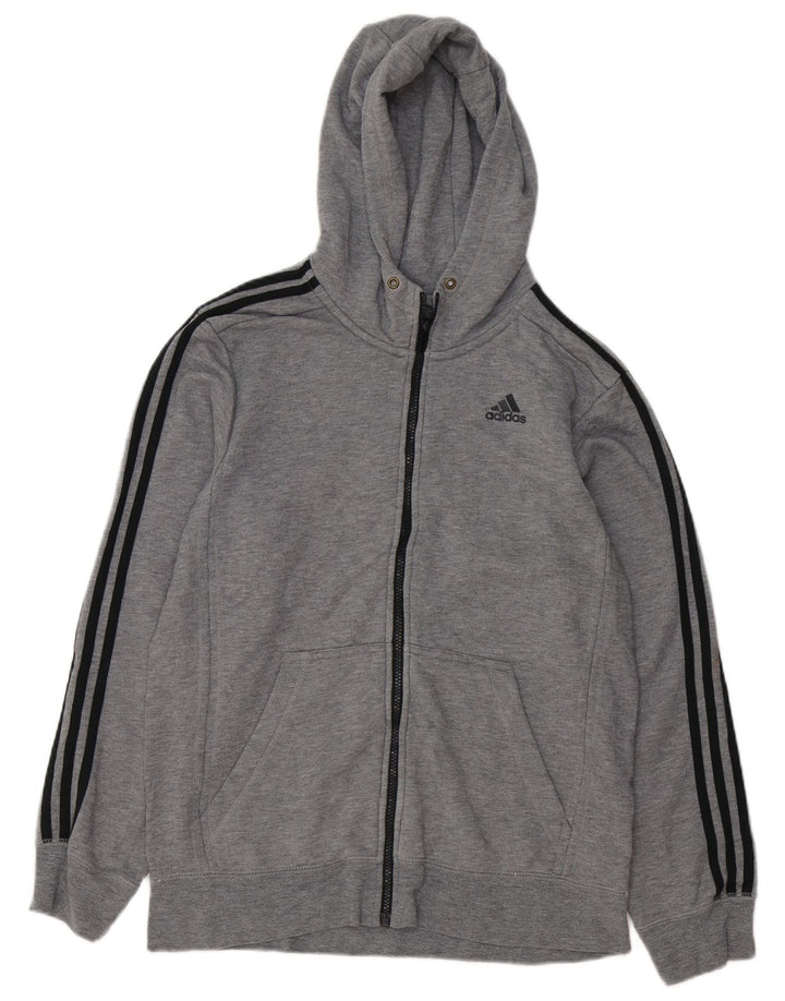Adidas Męski sweter z kapturem i zamkiem błyskawicznym, średnioszary, bawełniany