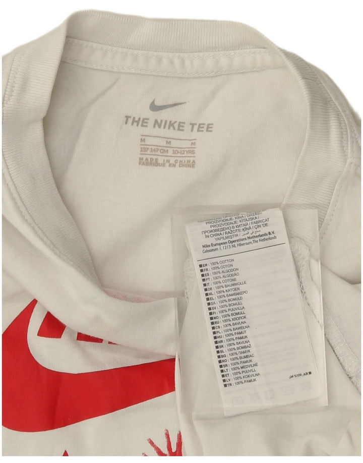 Chłopięcy T-shirt z grafiką Nike, 10-11 lat, średnia biała bawełna