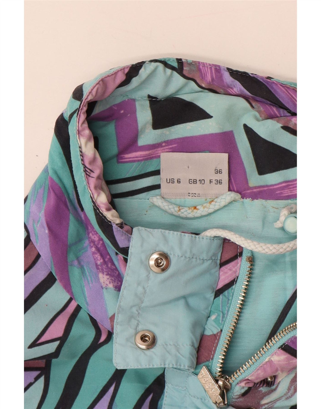 Damski płaszcz przeciwdeszczowy Maser M Oversize UK 10 Small Turkusowy geometryczny