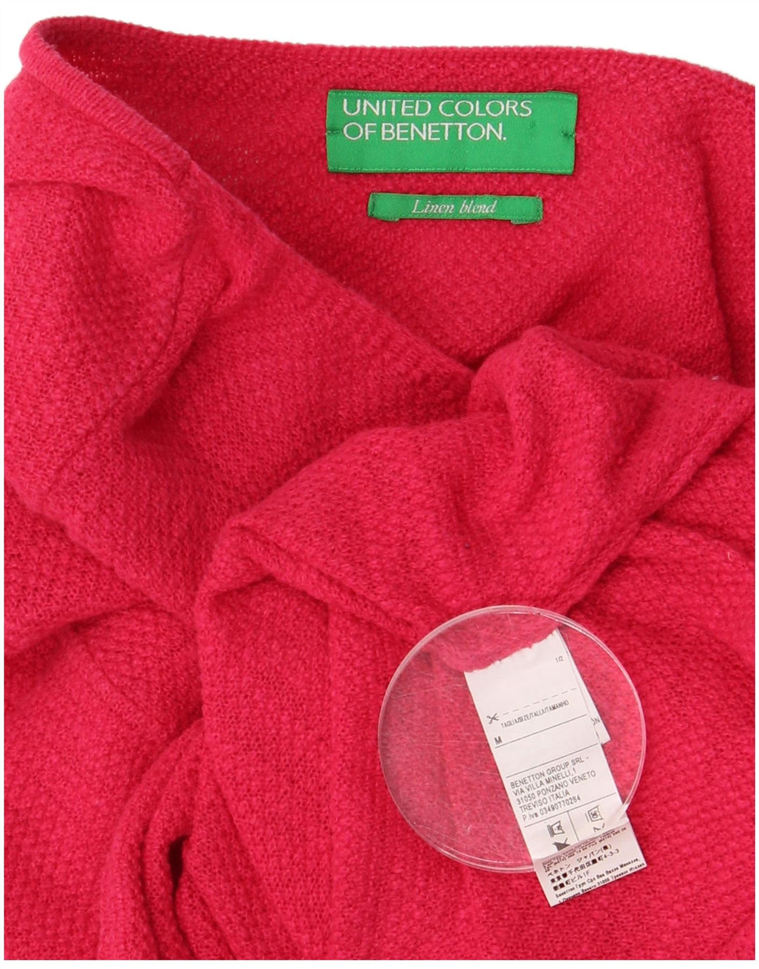 Damski sweter oversize Benetton z dekoltem w łódkę, UK 14, średni różowy, bawełniany