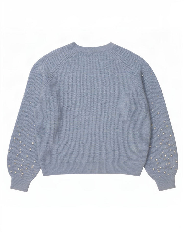 Marks & Spencer Damski sweter z dekoltem w łódkę, UK 14, średni niebieski w cętki