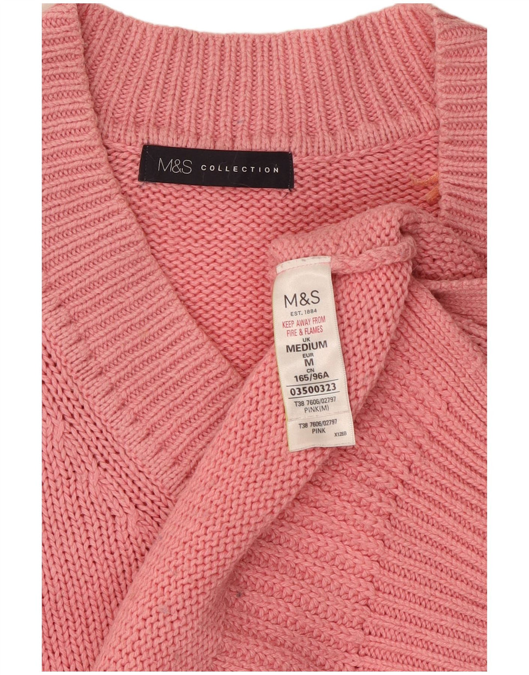 Marks & Spencer Damski sweter z dekoltem w kształcie litery V, UK 14, średni różowy, bawełniany
