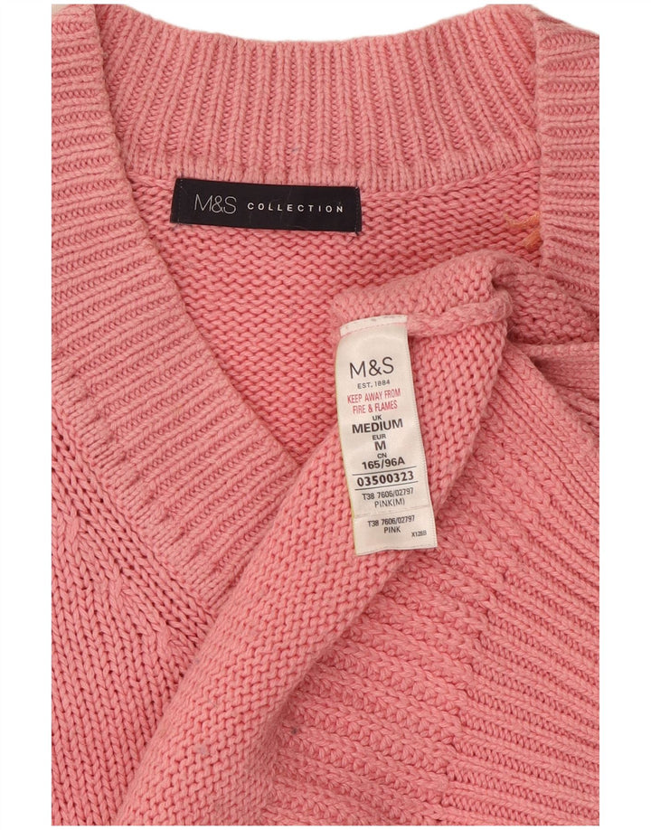 Marks & Spencer Damski sweter z dekoltem w kształcie litery V, UK 14, średni różowy, bawełniany