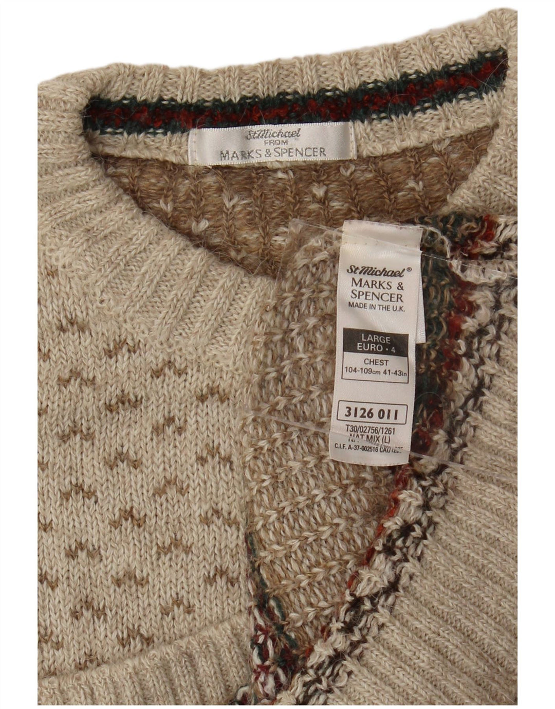 Marks & Spencer Męski sweter St. Michael z okrągłym dekoltem, duży, beżowy