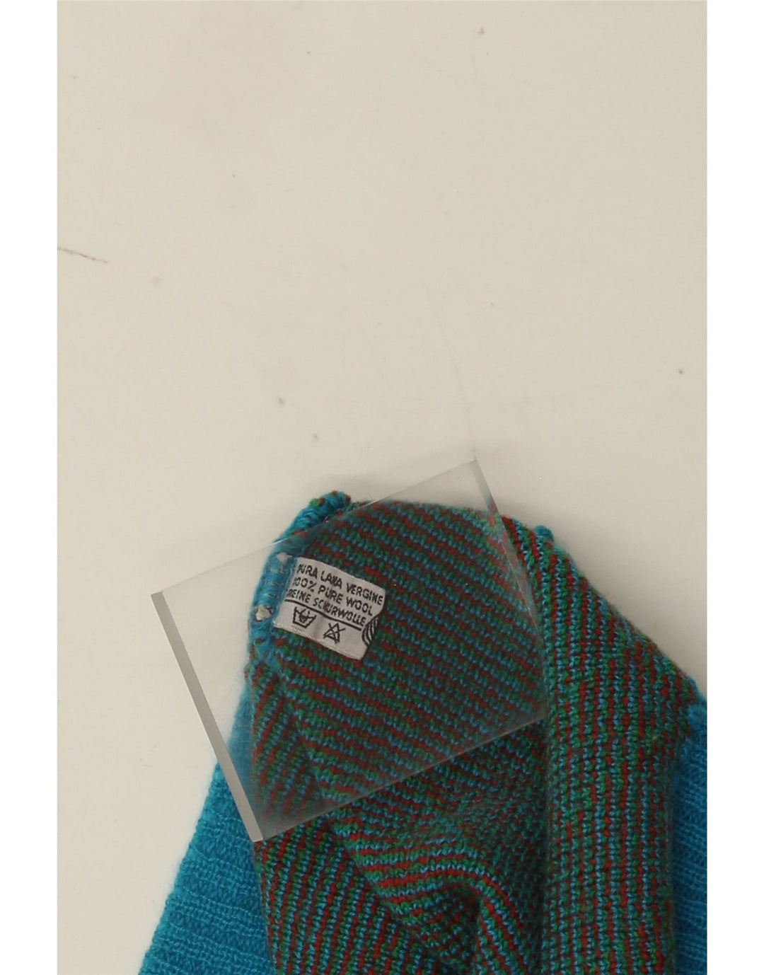 Sweter męski w stylu vintage z dekoltem w szpic, duży, niebieski, geometryczny, wełniany