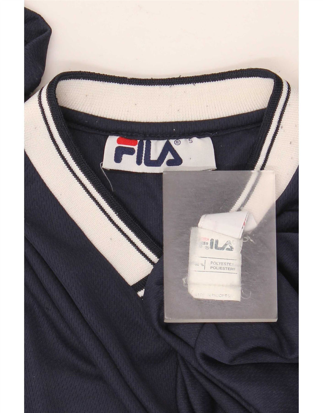 T-shirt męski Fila Top, mały, granatowy, poliester z blokami kolorów