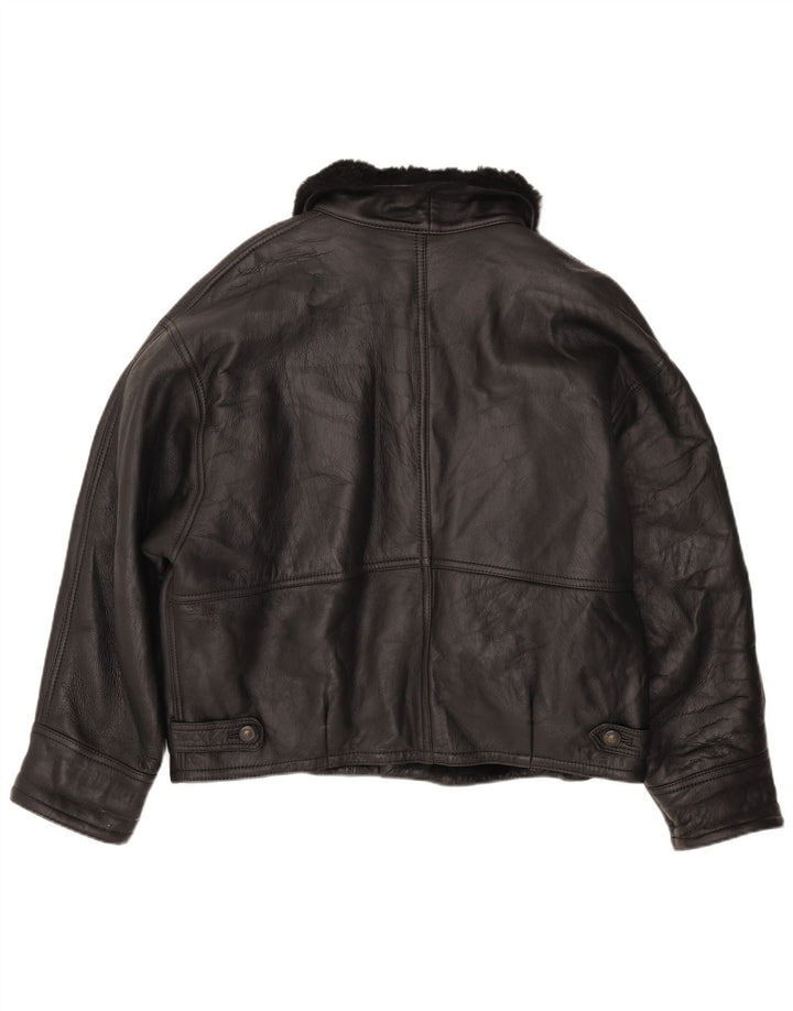 Vintage męska kurtka shearling IT 52 XL czarna skóra