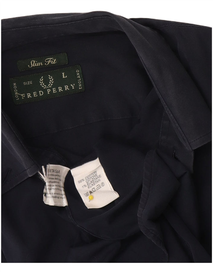 Koszula męska Fred Perry Slim Fit, duża, granatowa, bawełniana