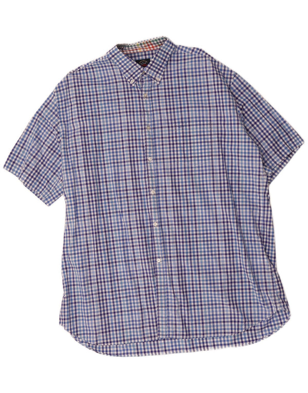 Męska koszula z krótkim rękawem Paul & Shark, rozmiar 46, 2XL, niebieska bawełniana kratka